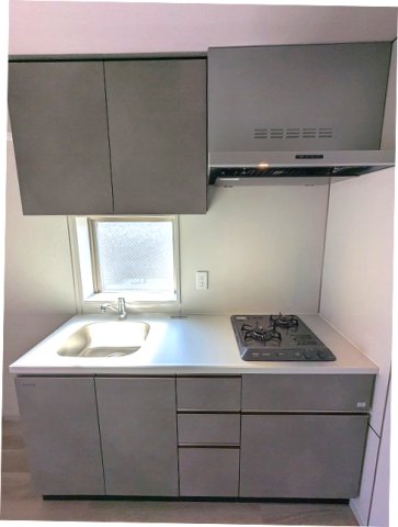 キッチン　ガス2口システムキッチン、瀟洒でお手入れ楽なガラストップコン