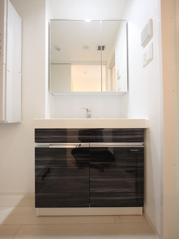 洗面設備　脱衣所　独立洗面台（シャンプードレッサー付）収納スペース有