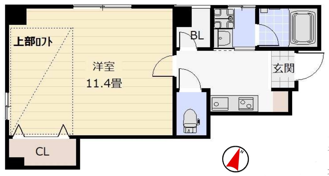 神戸市灘区神ノ木通のマンションの間取り