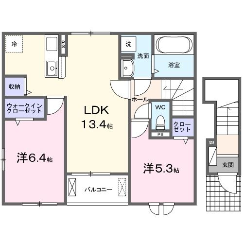 大和町吉岡東アパートＢの間取り