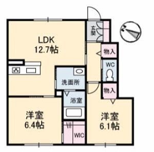 岡山市北区小山のアパートの間取り