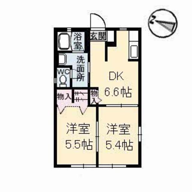 福山市赤坂町大字赤坂のアパートの間取り