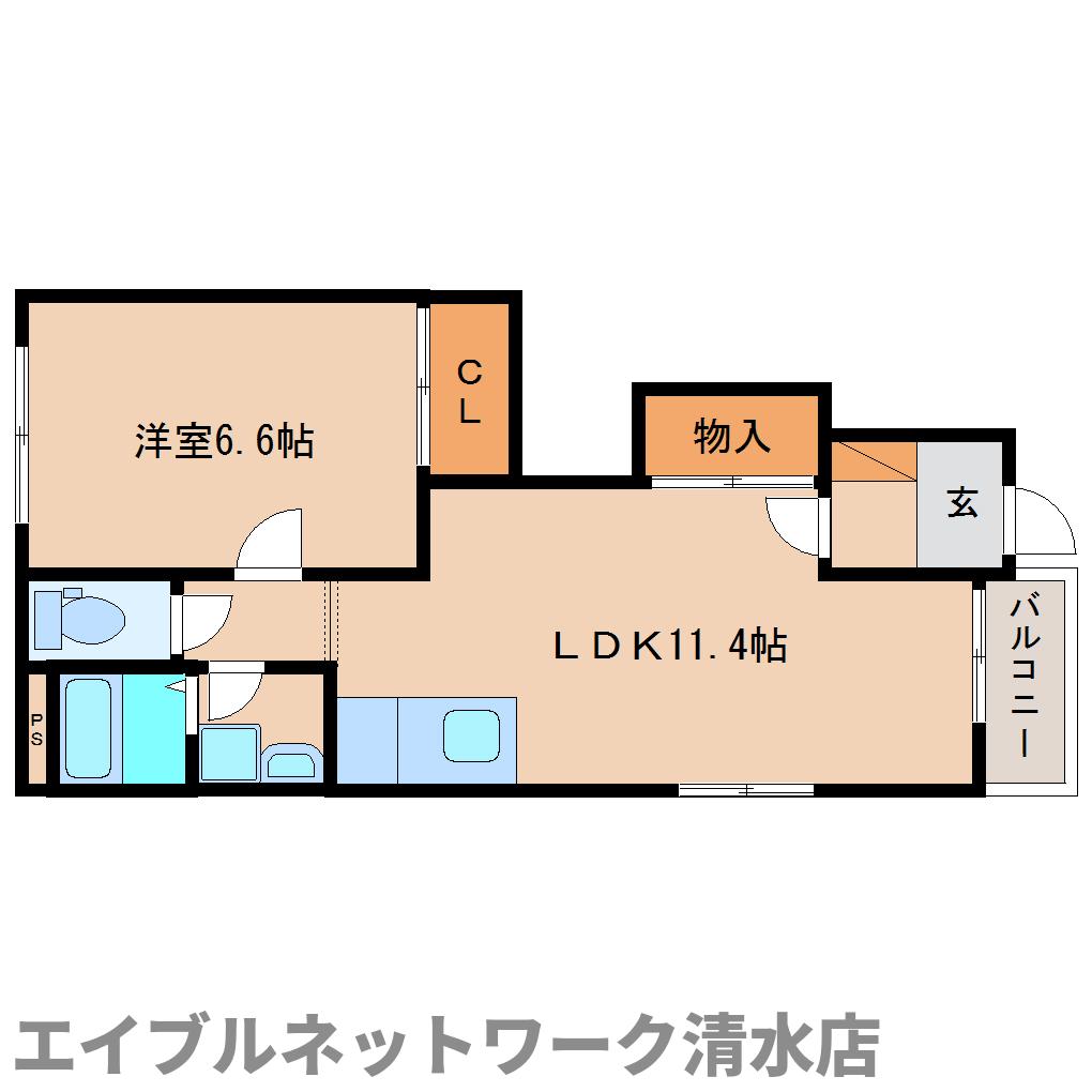 静岡市清水区蒲原新田のアパートの間取り