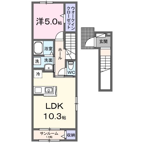 岡山市北区花尻みどり町のアパートの間取り