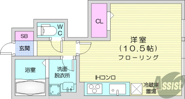 仙台市宮城野区小田原のアパートの間取り