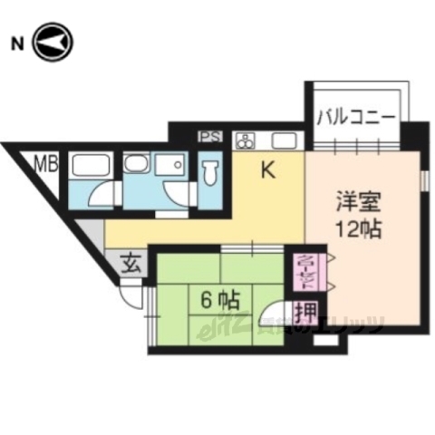 京都市北区衣笠氷室町のマンションの間取り