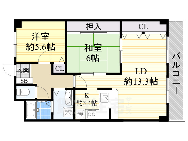 【堺市北区中百舌鳥町のマンションの間取り】