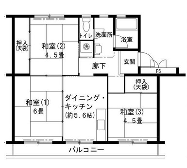 三木市志染町西自由が丘のマンションの間取り