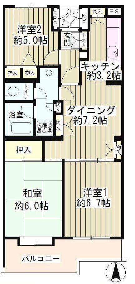 世田谷区中町のマンションの間取り