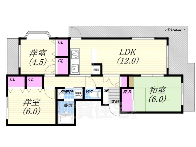 西宮市南郷町のマンションの間取り