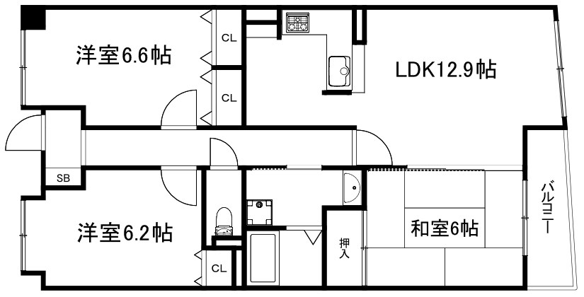 京都市右京区西院南高田町のマンションの間取り