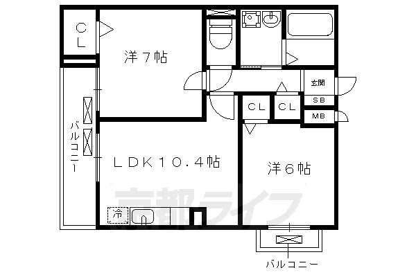 京都市上京区北蟹屋町のマンションの間取り