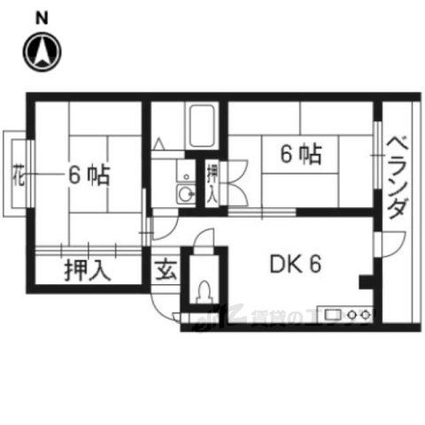 京都市左京区岩倉西五田町のマンションの間取り