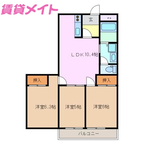 津市桜橋のマンションの間取り