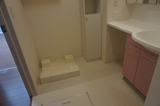 洗面設備　洗面所（室内洗濯機置場（上部棚有り）、ワイドミラー洗髪洗面化