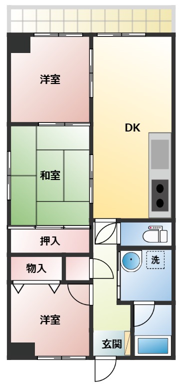 ＪＲ予讃線 宇多津駅 徒歩7分 6階建 築37年の間取り写真