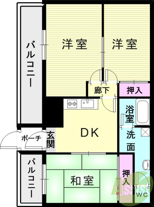 神戸市北区鈴蘭台北町のマンションの間取り