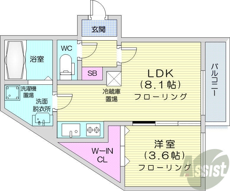 【札幌市豊平区美園九条のマンションの間取り】