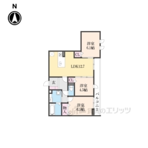 葛城市北花内のアパートの間取り