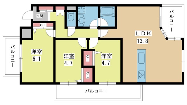 豊中市宝山町のマンションの間取り