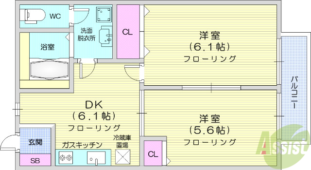 仙台市青葉区上愛子のアパートの間取り