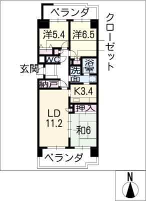 野村三好ヶ丘ヒルズ参番館４０２の間取り