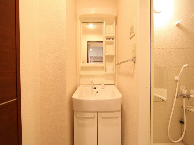 洗面設備　脱衣所　独立洗面台（シャンプードレッサー付）収納スペース有