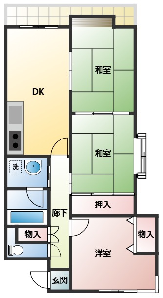 ＪＲ予讃線 宇多津駅 徒歩7分 6階建 築37年の間取り写真