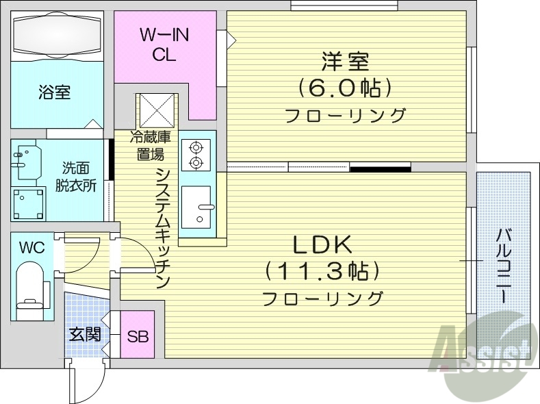 札幌市中央区宮の森一条のマンションの間取り