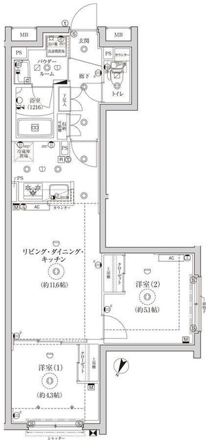 グローリオシェルト池袋2の間取り