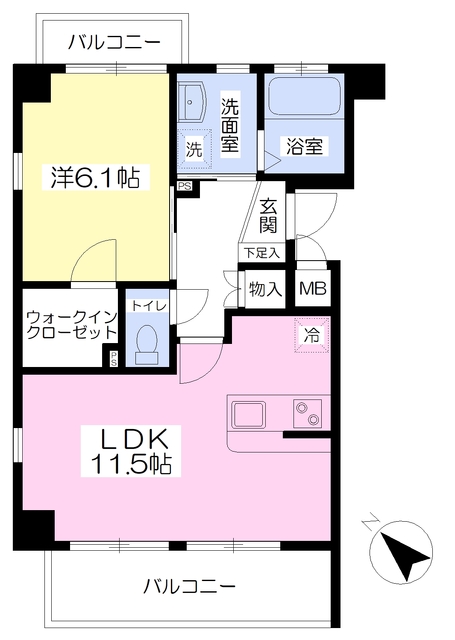 北九州市小倉南区西水町のマンションの間取り