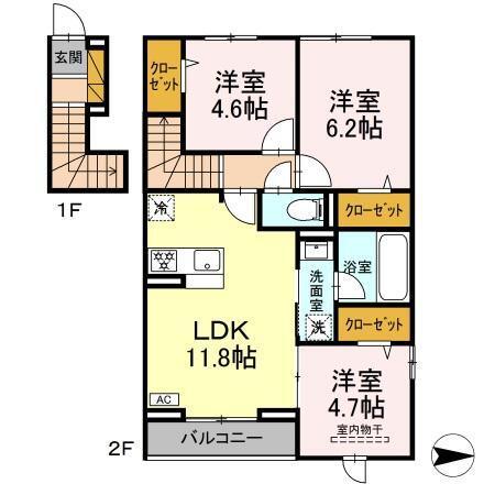 （仮称）東船橋３丁目　ＫＹ　Ｄ－ＲＯＯＭ新築工事の間取り