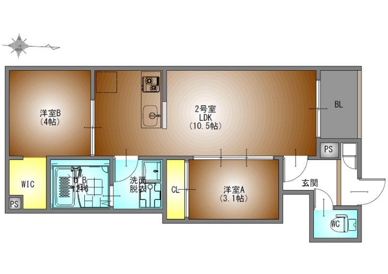 【名古屋市瑞穂区亀城町のアパートの間取り】