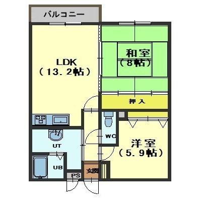 函館市中道のアパートの間取り