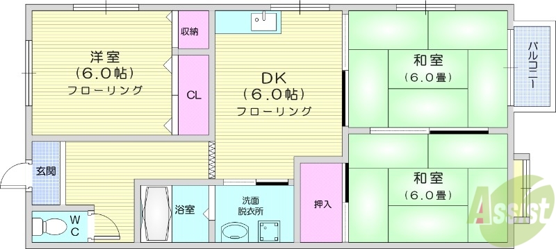 多賀城市山王のアパートの間取り