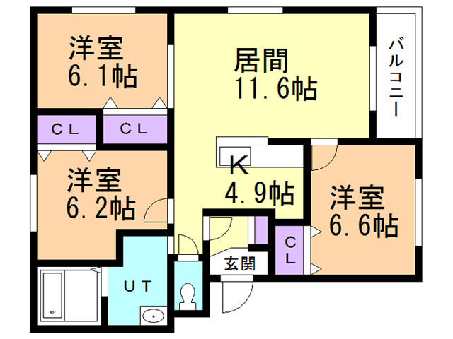 函館市青柳町のマンションの間取り