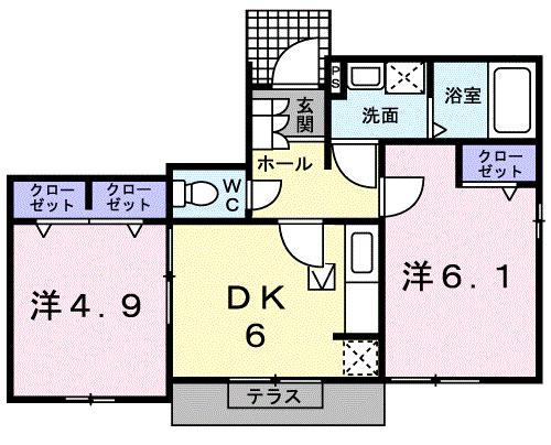 西条市丹原町古田のアパートの間取り