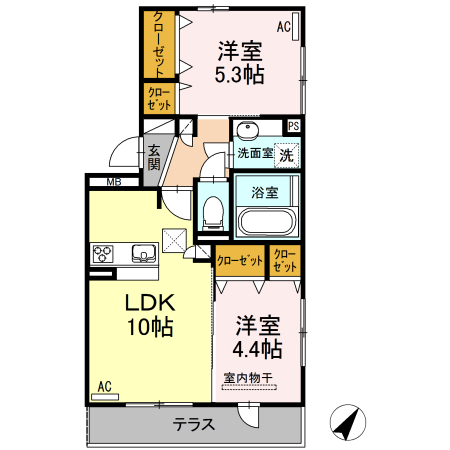 菊池郡菊陽町向陽台のアパートの間取り