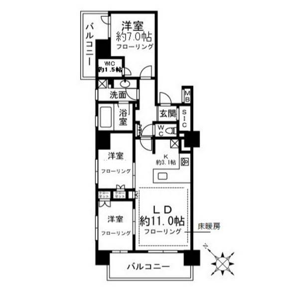 新宿区四谷三栄町のマンションの間取り