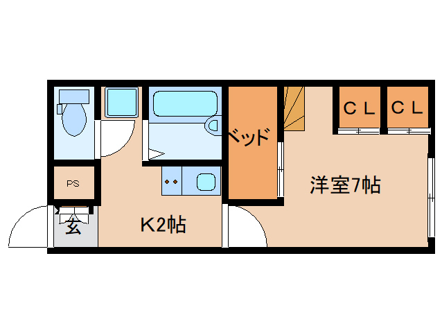 奈良市西大寺芝町のアパートの間取り