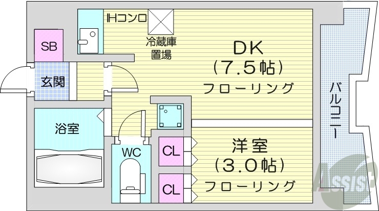 札幌市中央区南五条東のマンションの間取り