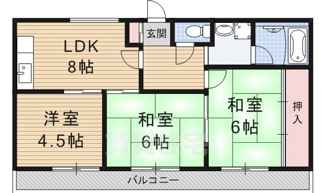 京都市伏見区深草山村町のマンションの間取り