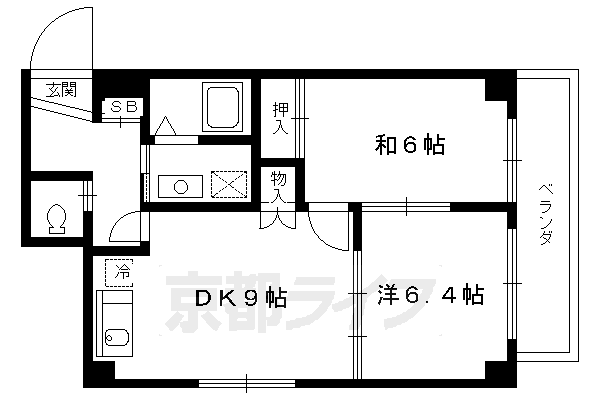 京都市北区大宮南箱ノ井町のマンションの間取り