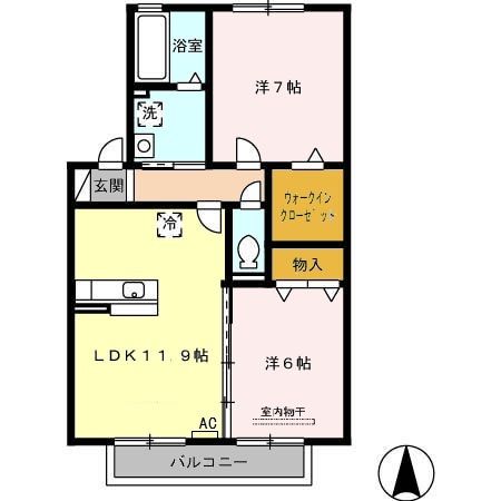 各務原市鵜沼朝日町のアパートの間取り