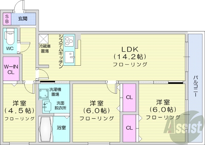 札幌市西区発寒五条のマンションの間取り