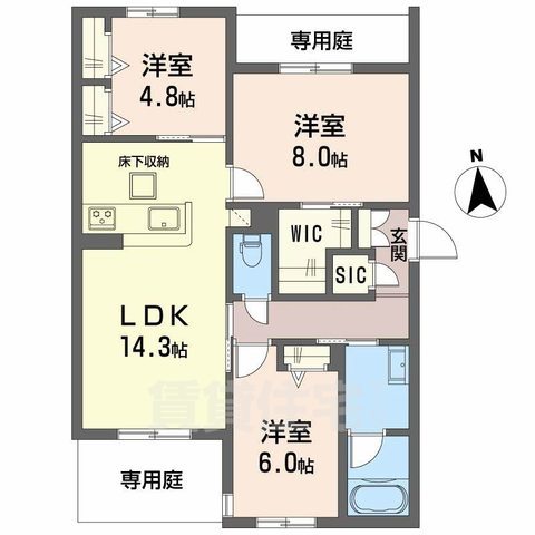 堺市堺区中三国ヶ丘町のマンションの間取り