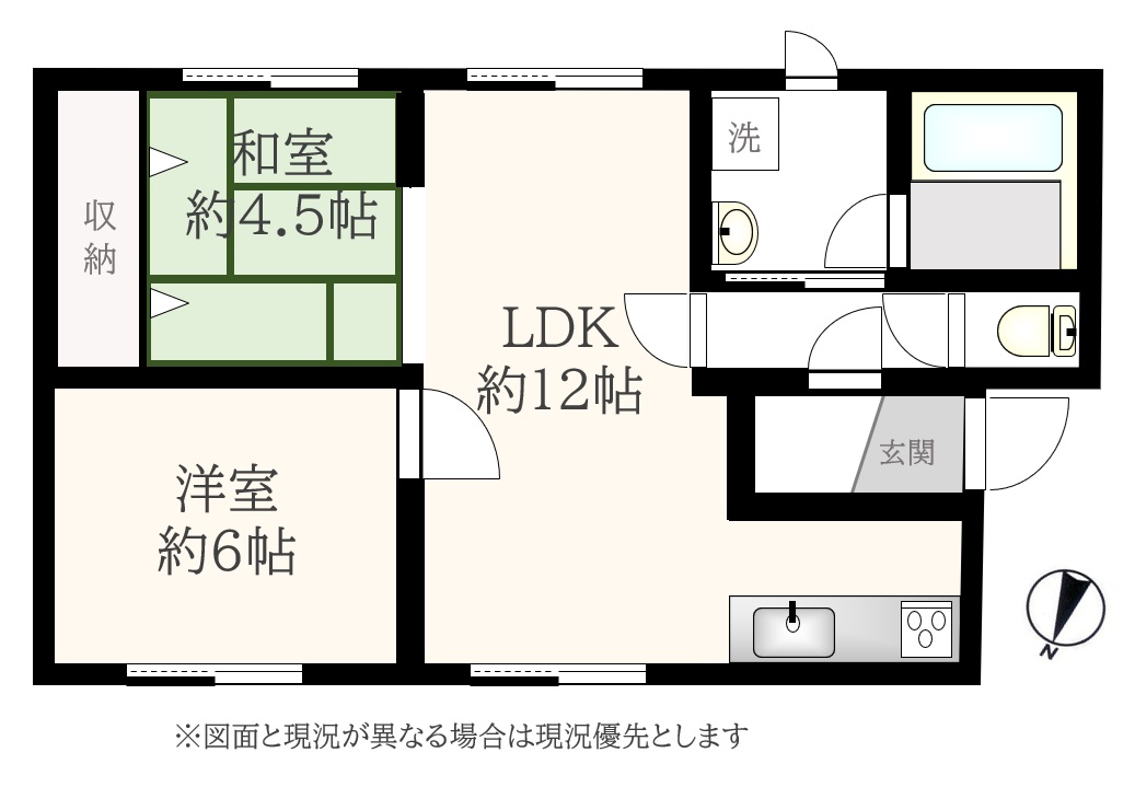 夕張市鹿の谷のアパートの間取り