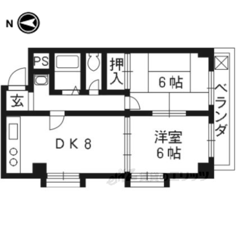 京都市左京区松ケ崎修理式町のマンションの間取り