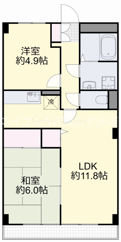 岡山市北区矢坂本町のアパートの間取り