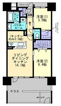 倉敷市田ノ上のマンションの間取り